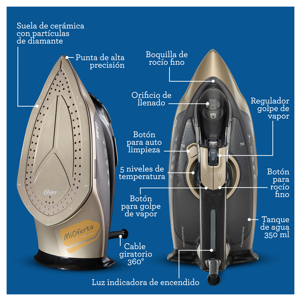 COMBO LICUADORA OSTER BLSTPEG-NPB 6 VELOCIDADES + PLANCHA SUELA DE CERÀMICA GCSTPX9000B - 7