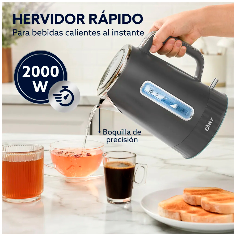 HERVIDOR ELÉCTRICO OSTER 1.7 LITROS BVSTKT8107GR ILUMINACION AL HERVIR - 3
