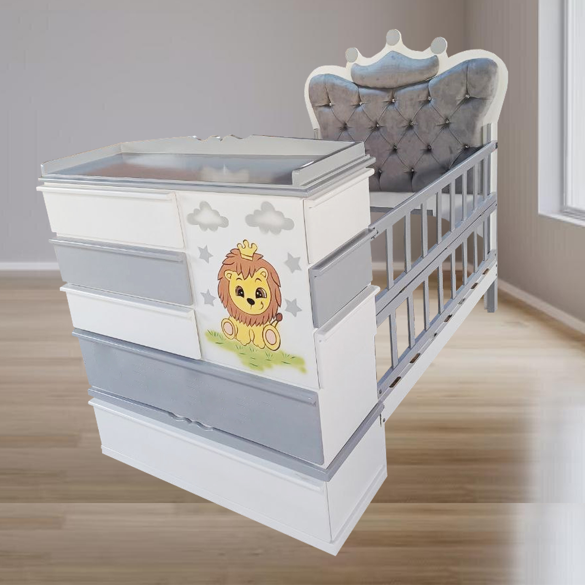 CAMA CUNA FULL CAJON REY PLAZA Y MEDIA CON COMODA DESMONTABLE - 1