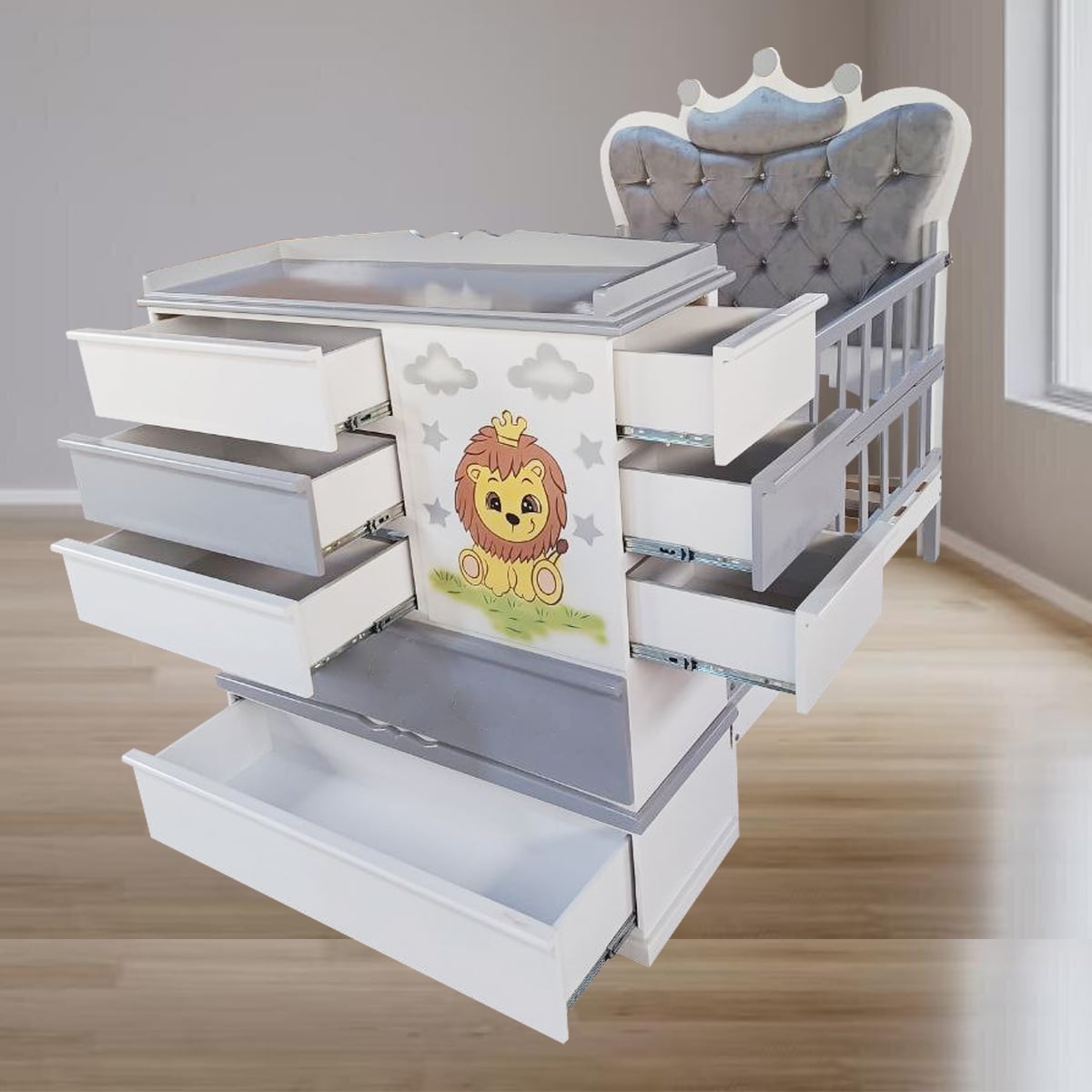 CAMA CUNA FULL CAJON REY PLAZA Y MEDIA CON COMODA DESMONTABLE - 3