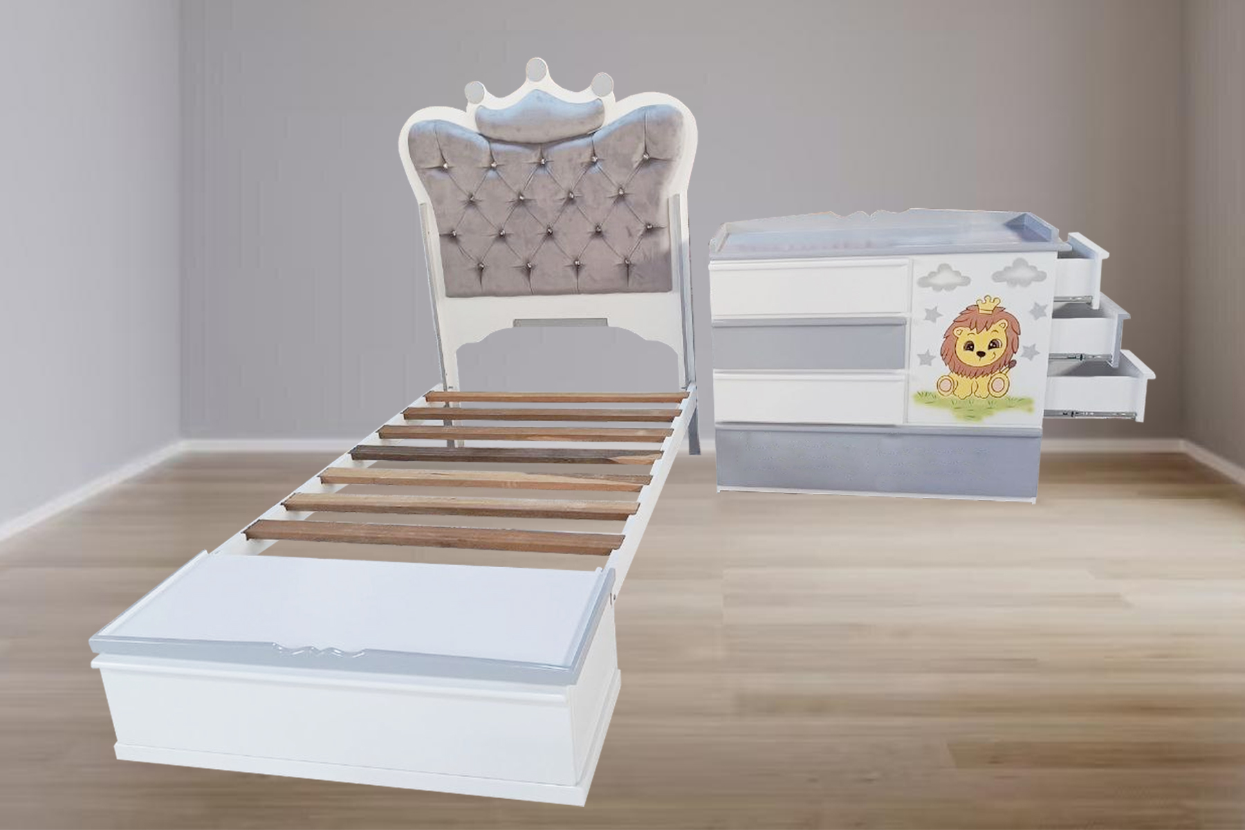 CAMA CUNA FULL CAJON REY PLAZA Y MEDIA CON COMODA DESMONTABLE - 4