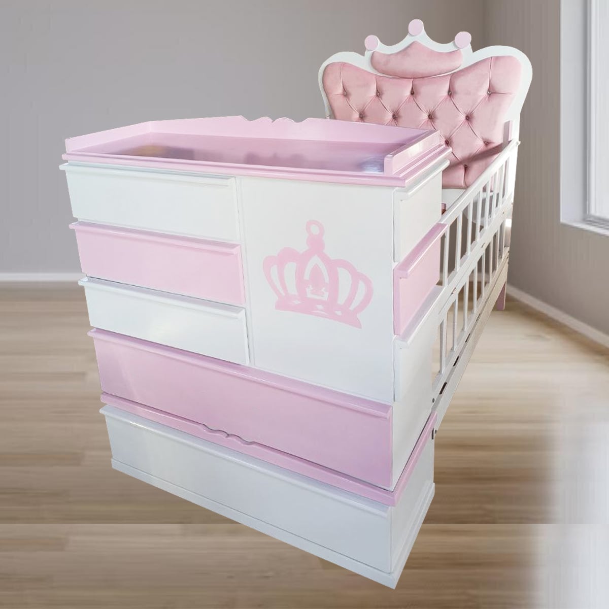 CAMA CUNA DE PLAZA Y MEDIA CON COMODA DESMONTABLE FULL REYNA TAPIZADO - 2