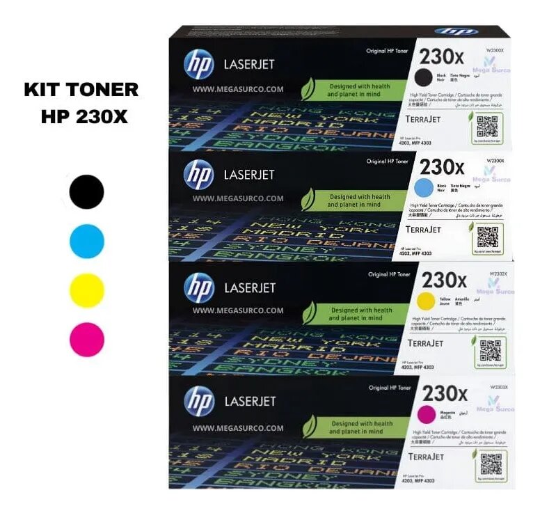 KIT DE TÓNER HP 230X 4 COLORES MAGENTA YELLOW CYAN BLACK - 1