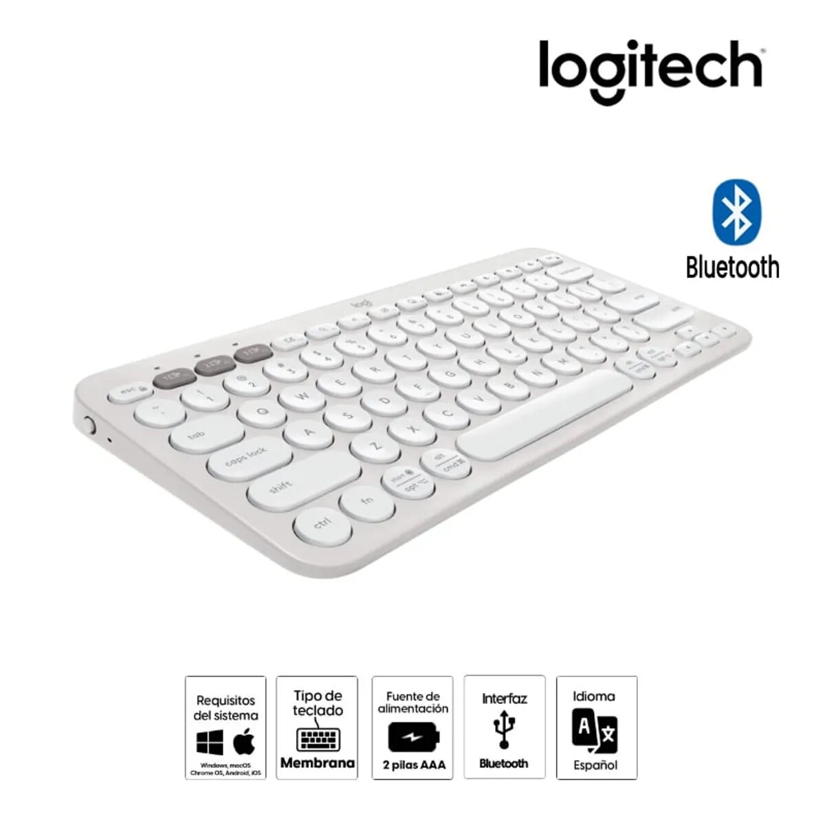 TECLADO LOGITECH PEBBLE 2 K380S BLUETOOTH/WIRELESS SP WHITE - 2