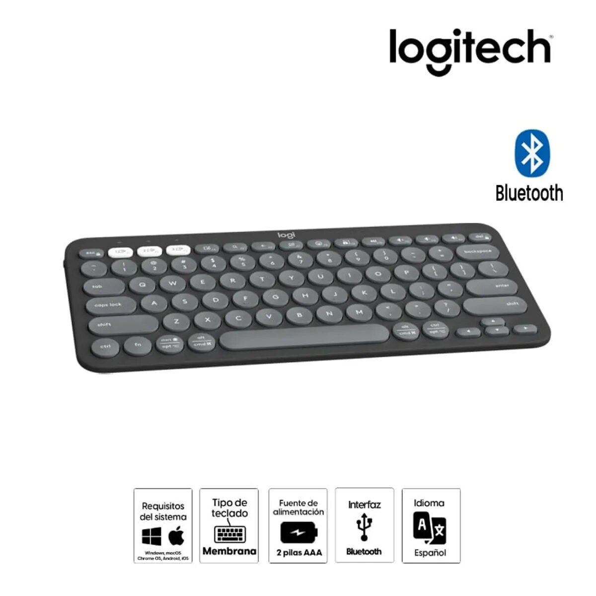 TECLADO LOGITECH PEBBLE 2 K380S BLUETOOTH/WIRELESS SP WHITE - 5