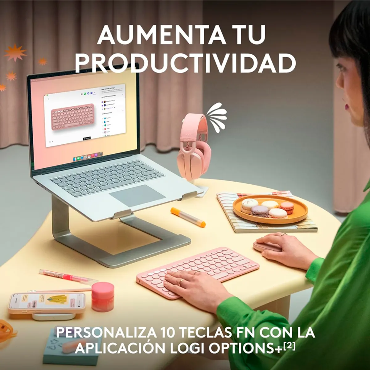 TECLADO LOGITECH PEBBLE 2 K380S BLUETOOTH/WIRELESS SP ROSE - 5
