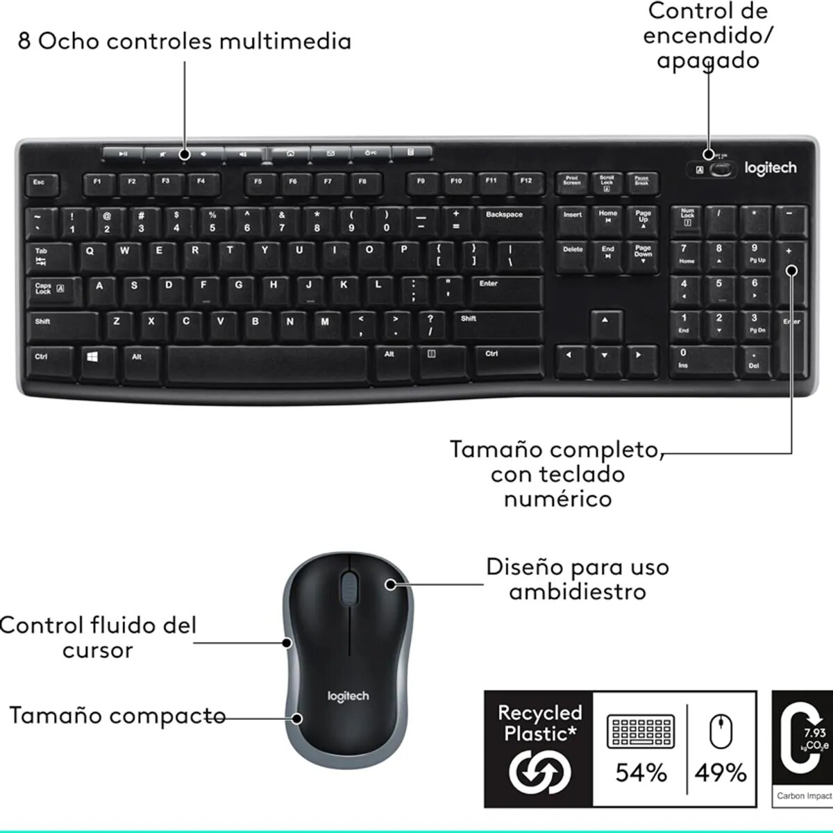 TECLADO LOGITECH + MOUSE MK270 WIRELESS USB BLACK - 5
