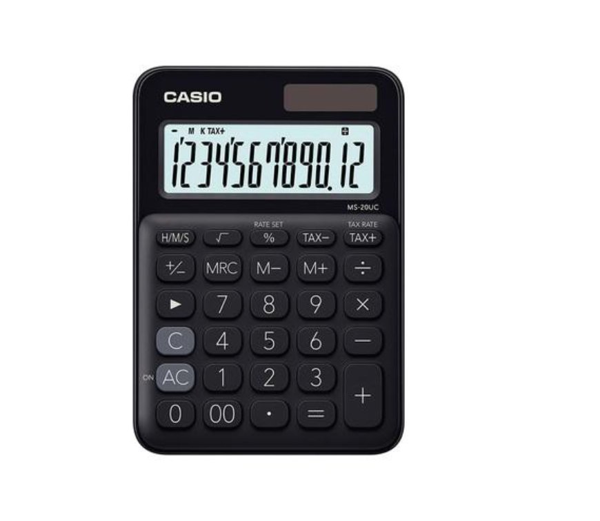 CALCULADORA CASIO 12 DÍGITOS MS-20UC-BK NEGRO - 1