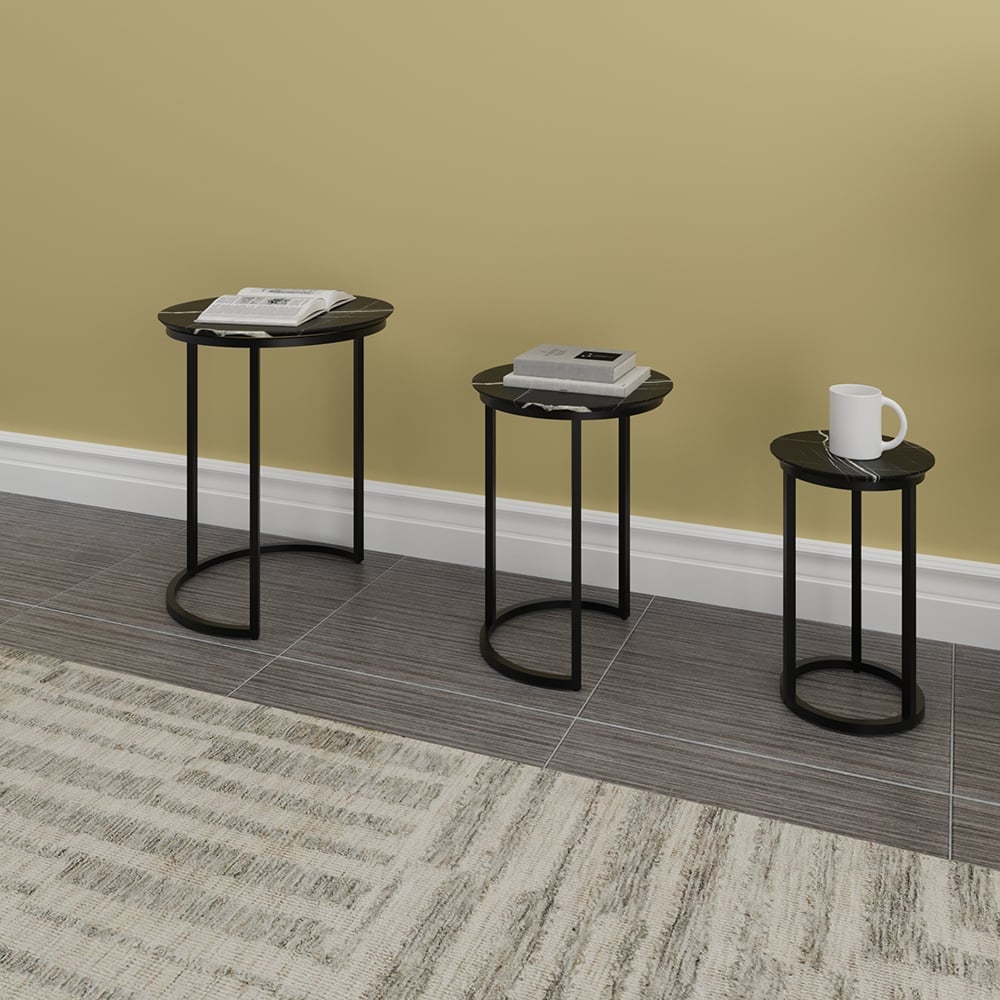 MESAS DE CENTRO SET 3 - BARMER DARK MARBLE - 1