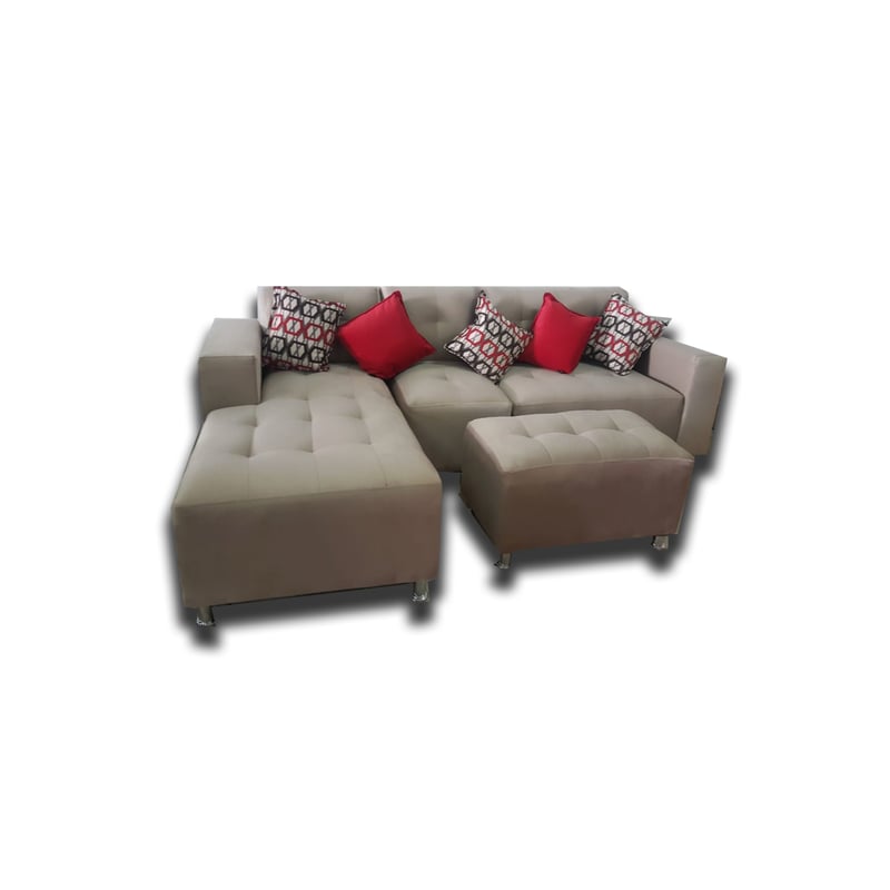 SECCIONAL L CAMA - 3 PIEZAS  - BANQUETA + 5 COJINES - BEIGE - 1