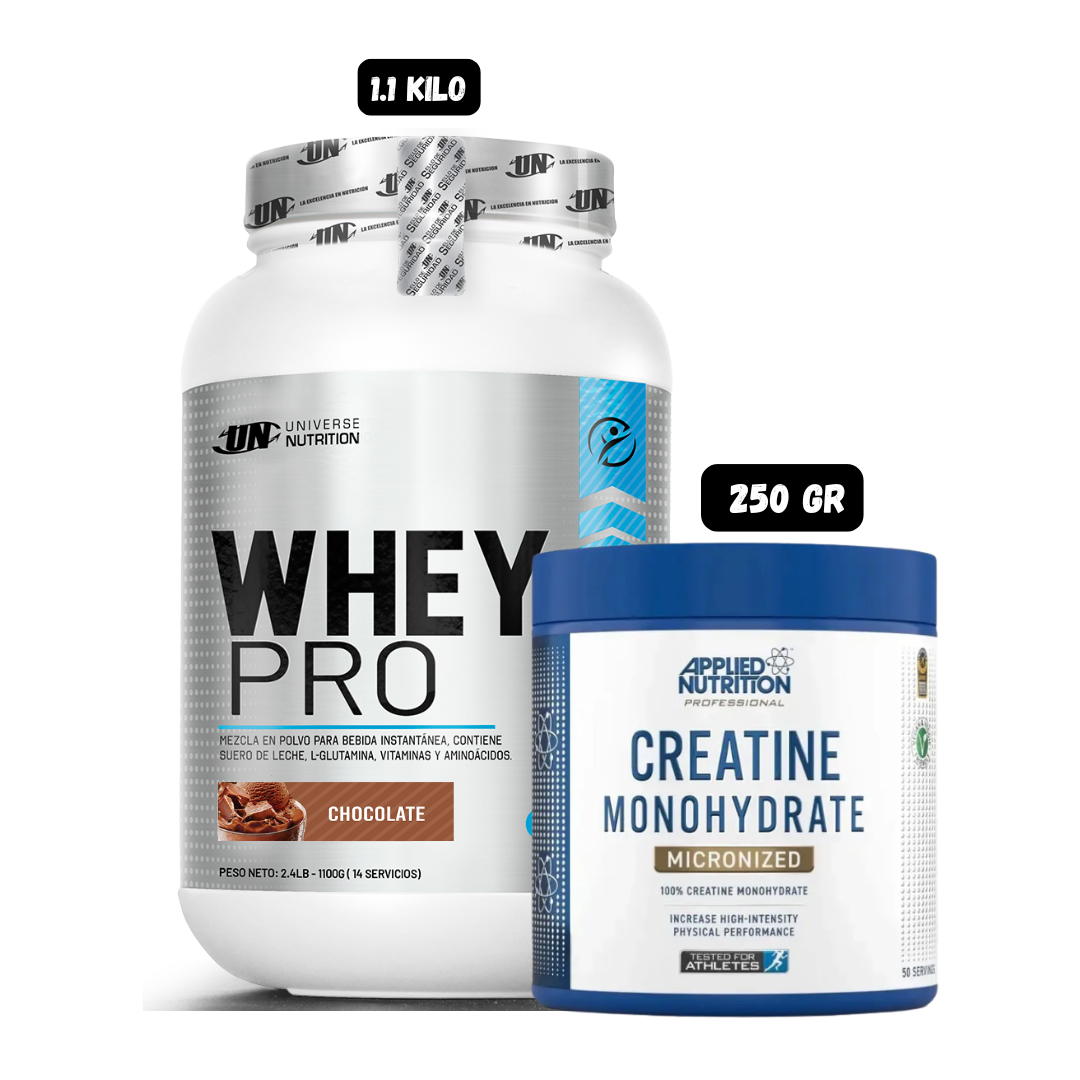 WHEY PRO 1 KG (CHOCOLATE) + CREATINA MONOHIDRATADA APPLIED NUTRITION 250 GR - 1