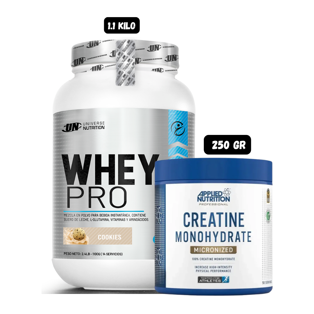 WHEY PRO 1 KG (COOKIES) + CREATINA MONOHIDRATADA APPLIED NUTRITION 250 GR - 1