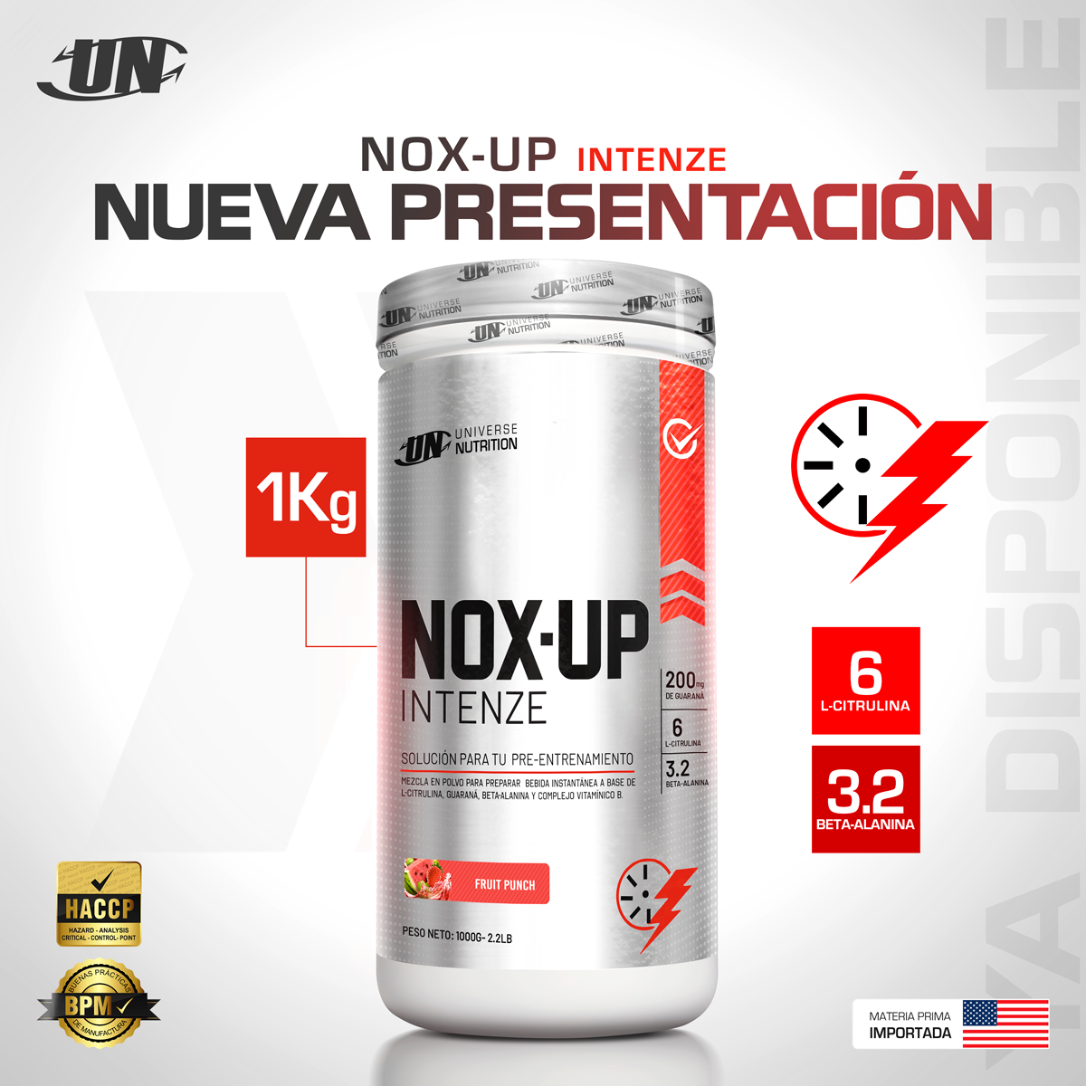 PRE ENTRENO NOX UP INTENZE 1 KG CITRUS PUNCH + CREATINA UN 150 GR + 1 SHAKER - 2