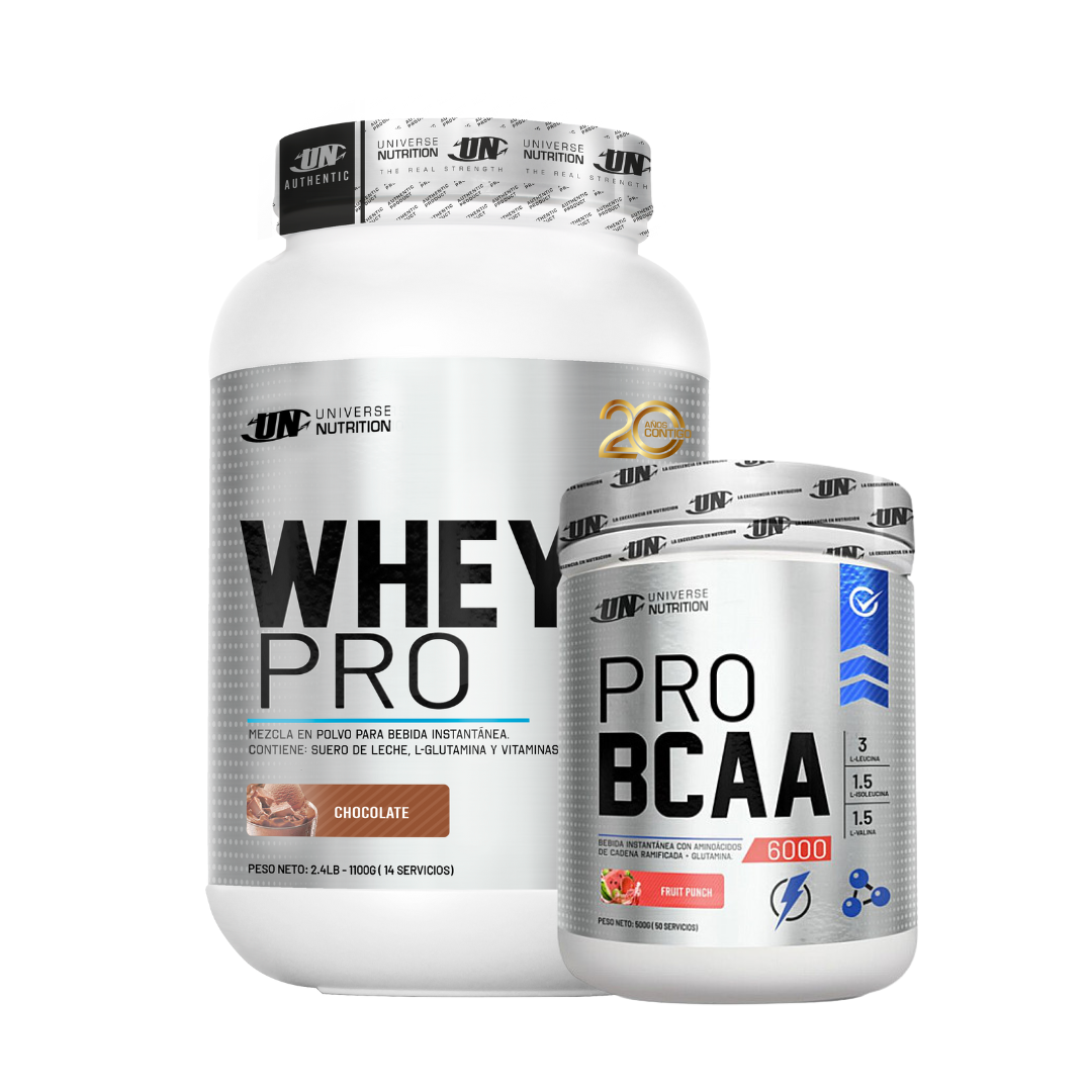 WHEY PRO 1.1 KG (CHOCOLATE) + BCAA UN 500 GR (FRUIT PUNCH) - 1