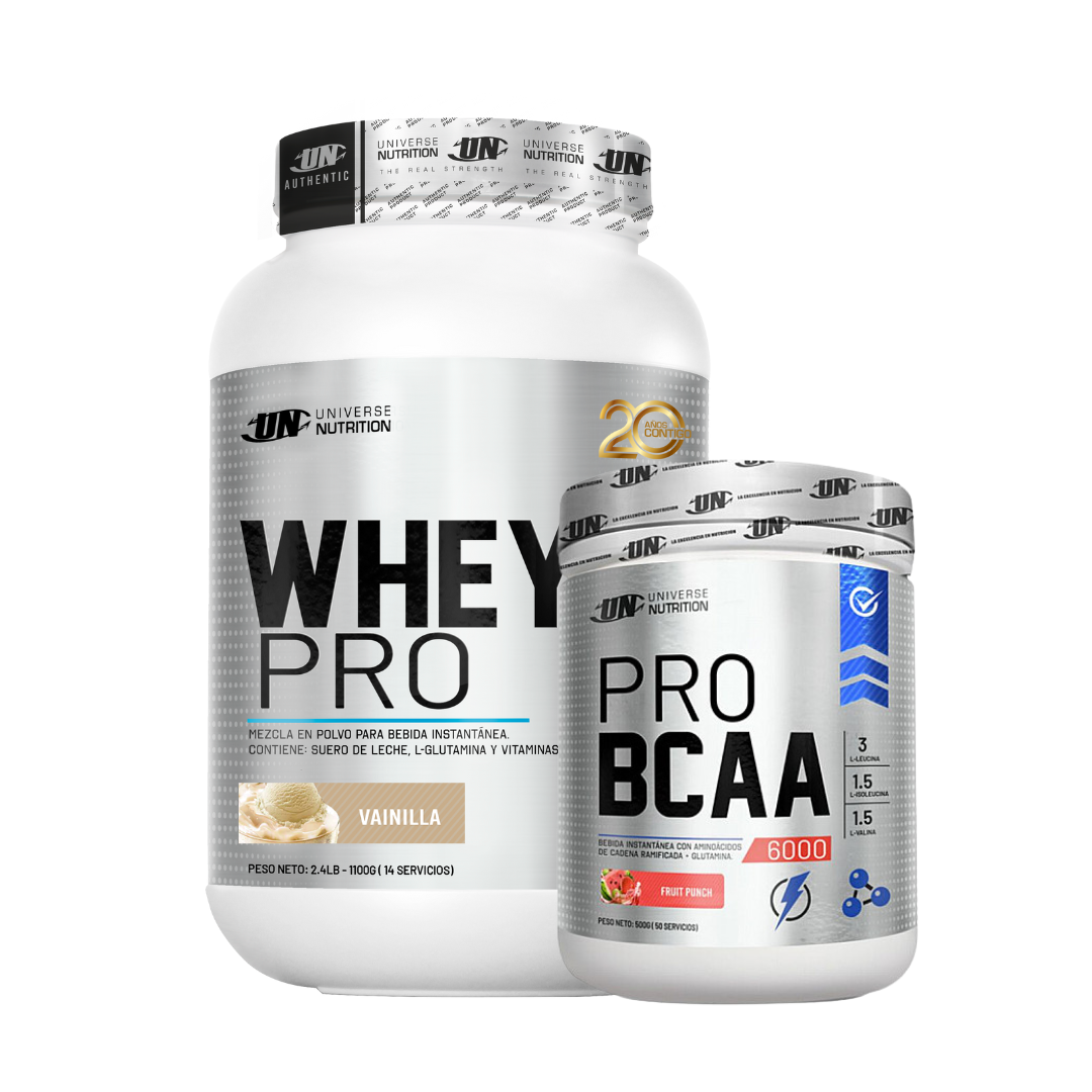 WHEY PRO 1.1 KG (VAINILLA) + BCAA UN 500 GR (FRUIT PUNCH) - 1
