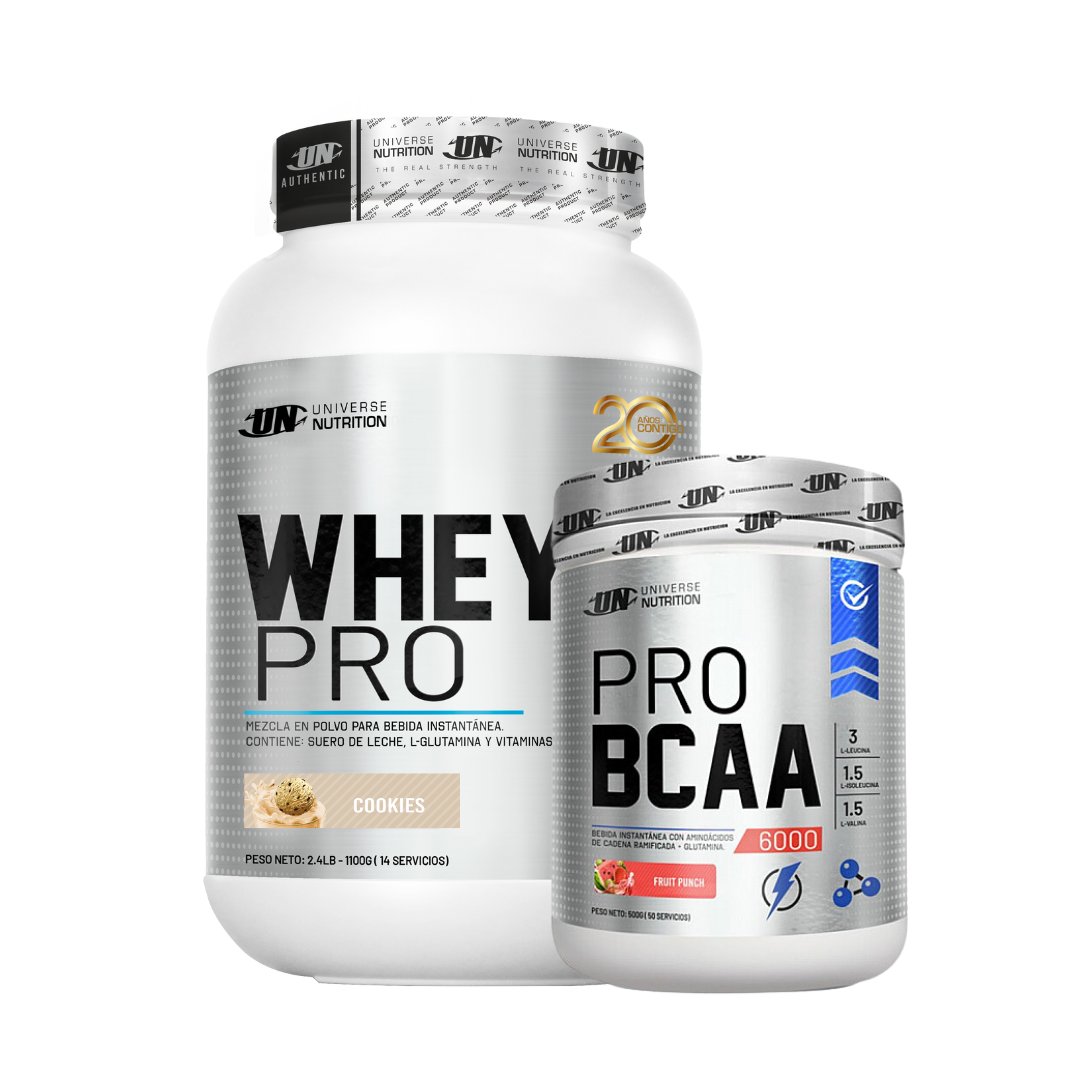 WHEY PRO 1.1 KG (COOKIES) + BCAA UN 500 GR (FRUIT PUNCH) - 1