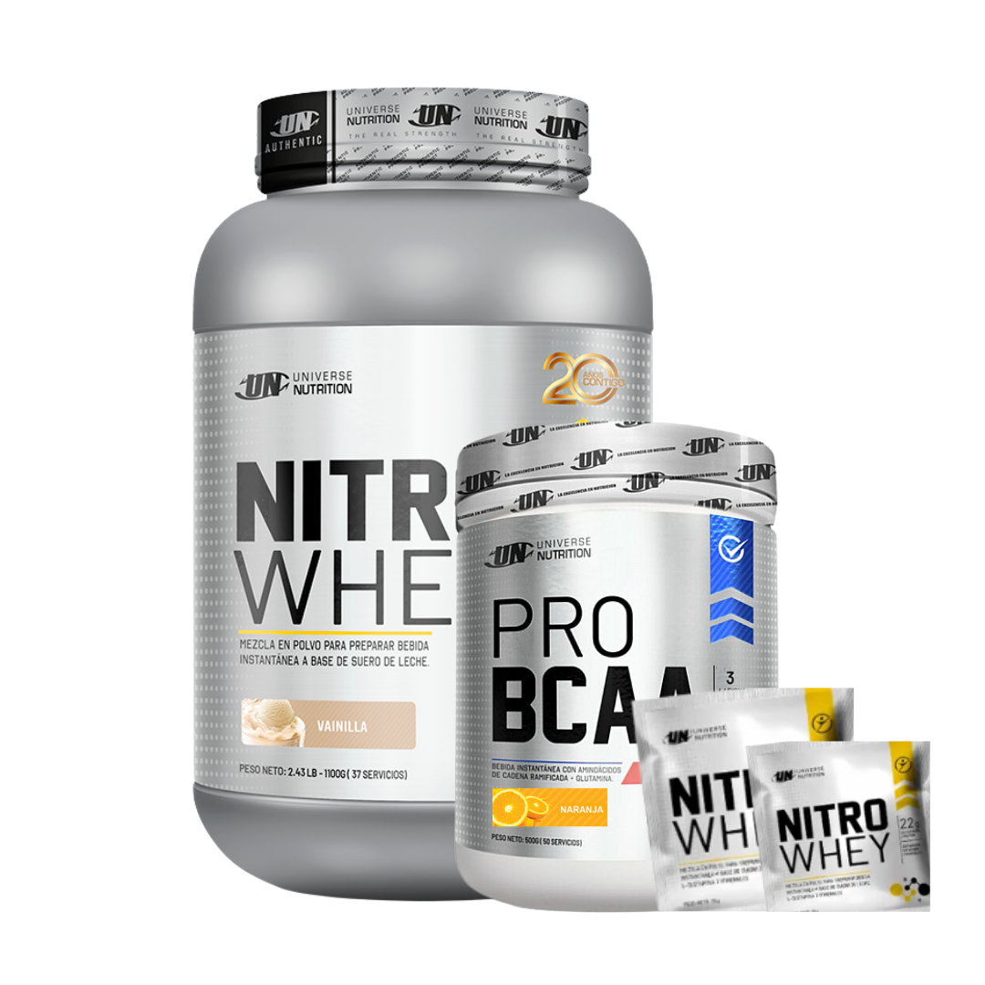 NITRO WHEY 1.1 KG (VAINILLA) + BCAA UN 500GR (NARANJA) + 2 SACHET NITRO WHEY - 1