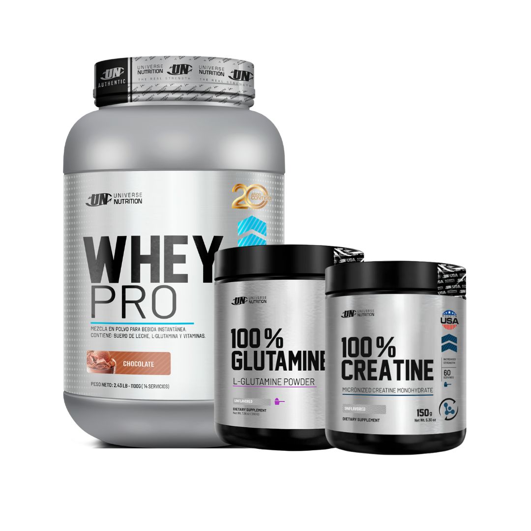 WHEY PRO 1.1 KG (CHOCOLATE) + GLUTAMINA UN 200 GR + CREATINA UN 150 GR - 1