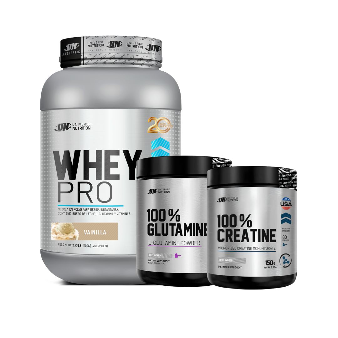 WHEY PRO 1.1 KG (VAINILLA) + GLUTAMINA UN 200 GR + CREATINA UN 150 GR - 1