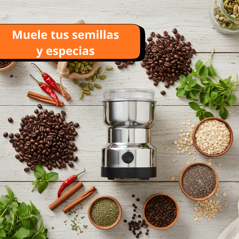 MOLINO DE CAFE| MUELE GRANOS, ESPECIAS Y SEMILLAS AL INSTANTE- ACERO INOXIDABLE-SALUDABLE - 5