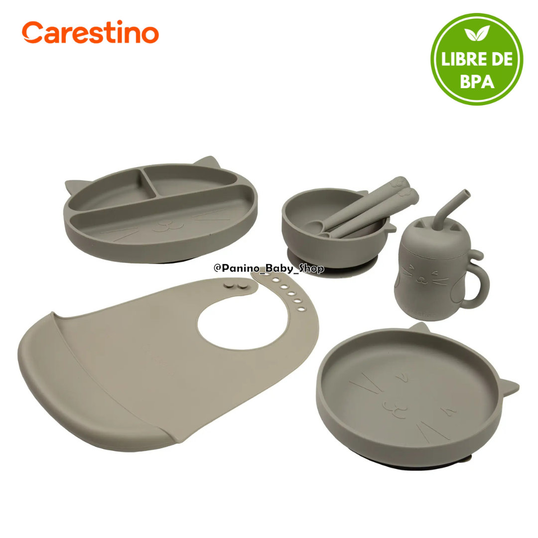 SET ALIMENTACIÓN PARA BEBÉS CARESTINO -GATITO- GRIS - 1