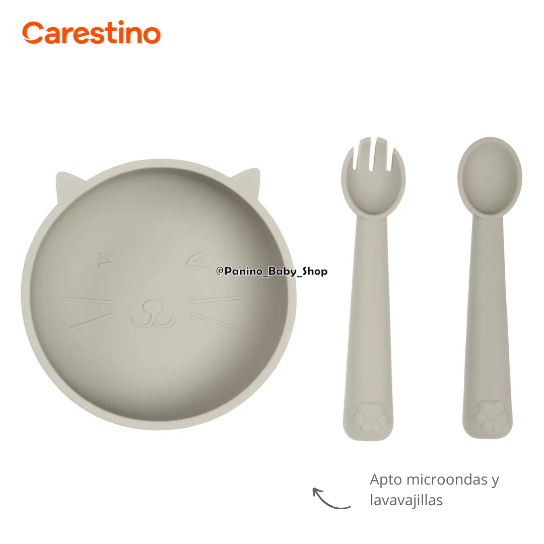 SET ALIMENTACIÓN PARA BEBÉS CARESTINO -GATITO- GRIS - 5