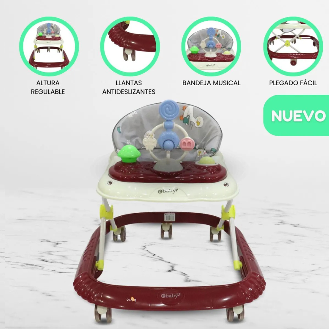 ANDADOR CON BANDEJA INTERACTIVA PARA BEBÉS -CRISTAL- VINO - 3