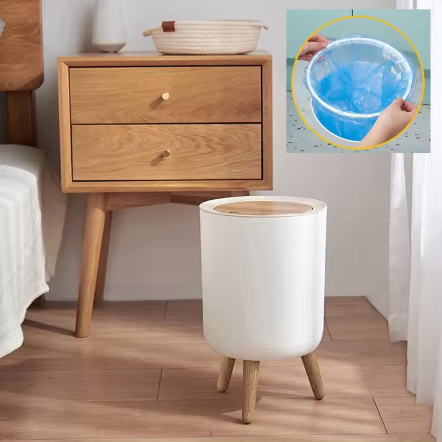 BOTE DE BASURA CILÍNDRICO CREMA - 3