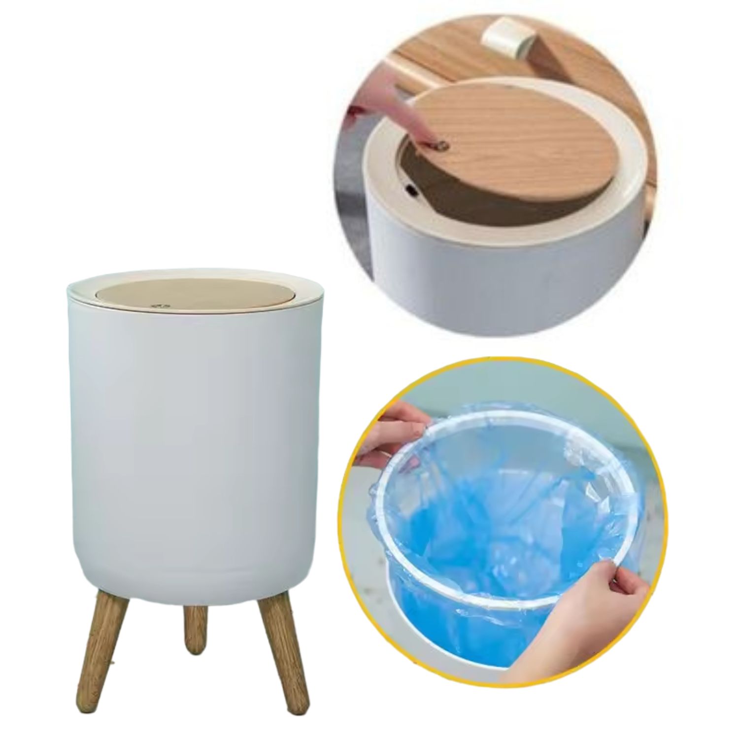 BOTE DE BASURA CILÍNDRICO CREMA - 4