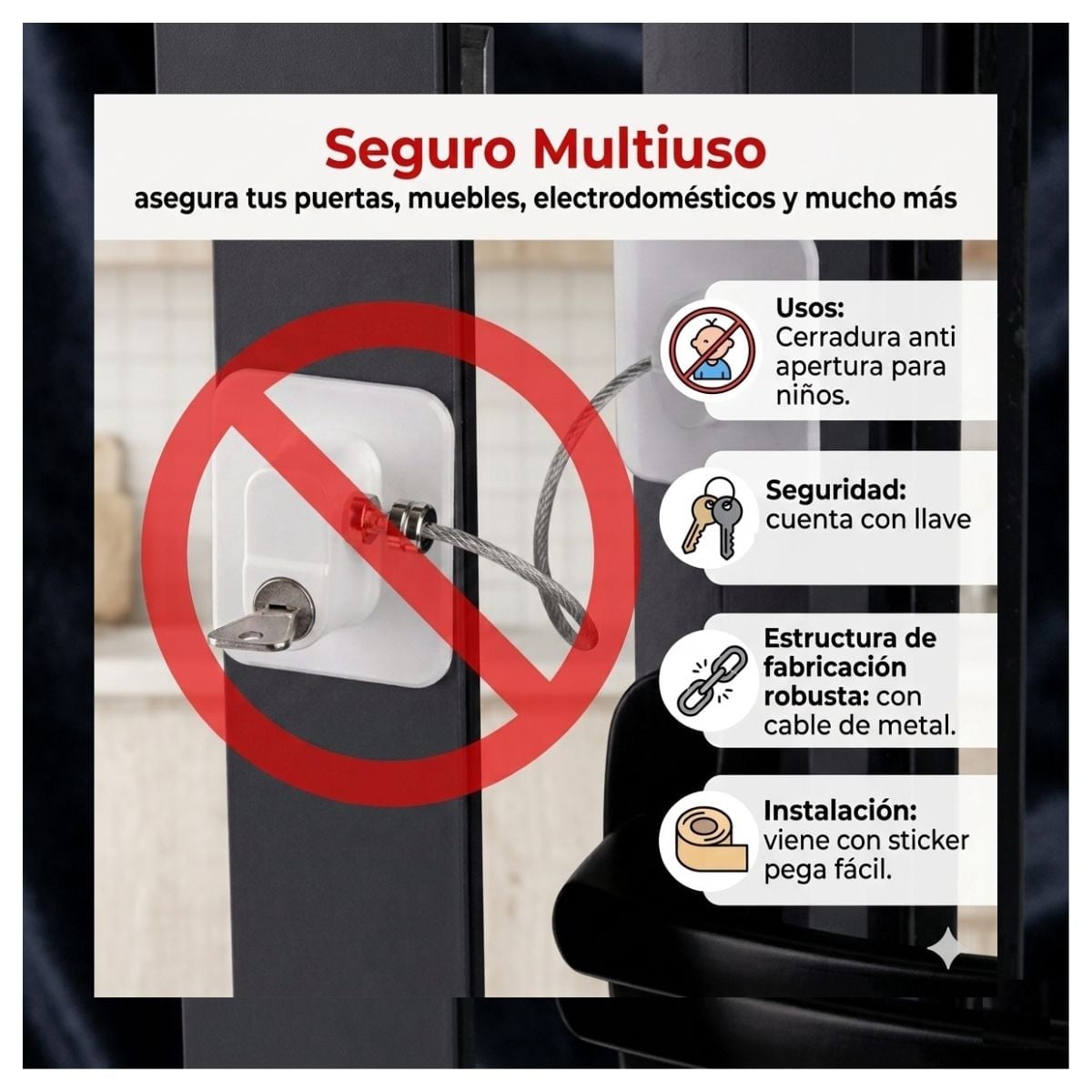 CERRADURA DE SEGURIDAD INFANTIL PARA MUEBLES SET 2 UNDS - 3