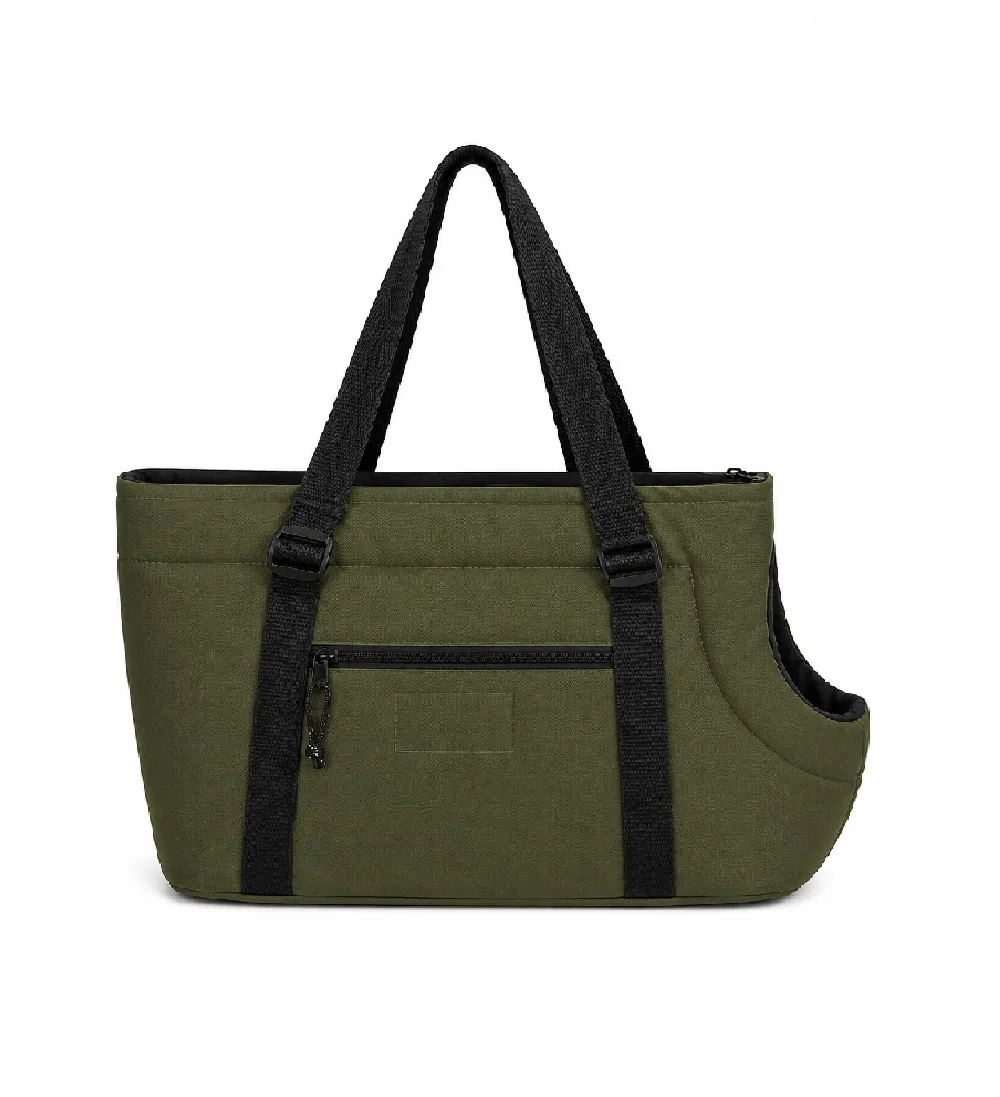 CARTERA TRANSPORTADORA PARA MASCOTAS PERROS Y GATOS COLOR VERDE MILITAR TALLA S - 1