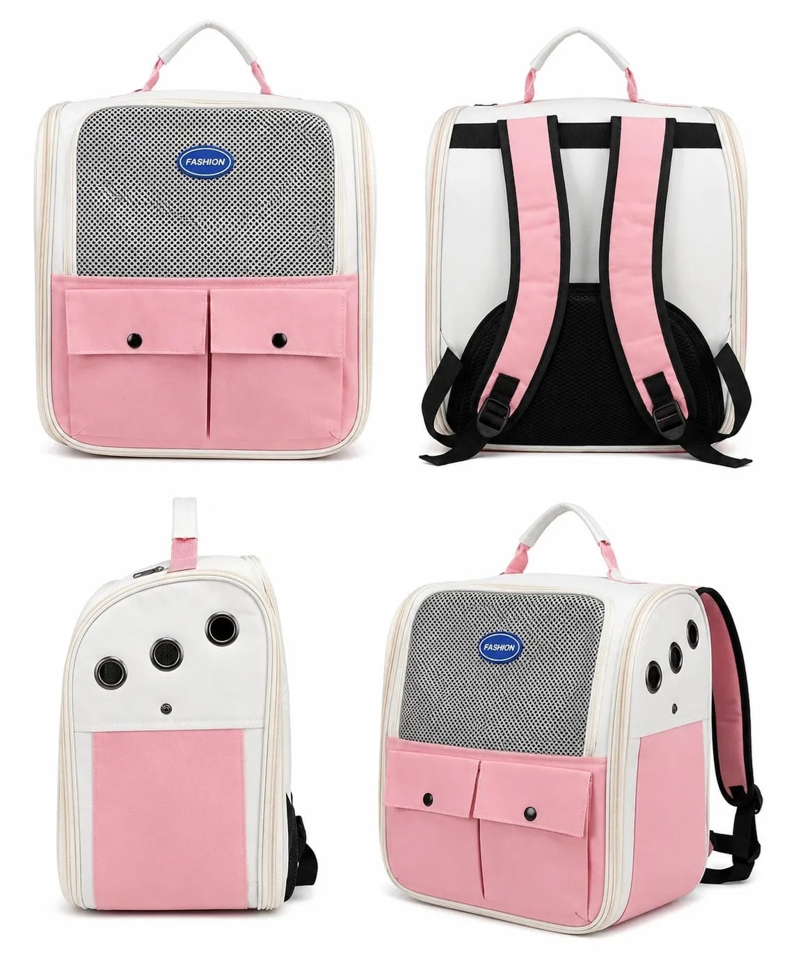 MOCHILA TRANSPORTADORA PARA PERROS Y GATOS CON MALLA DE VENTILACIÓN COLOR ROSADO - 1