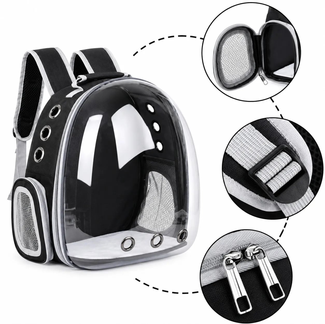 MOCHILA TRANSPORTADORA CON VENTANA TRASPARENTE PARA GATOS COLOR NEGRO - 1