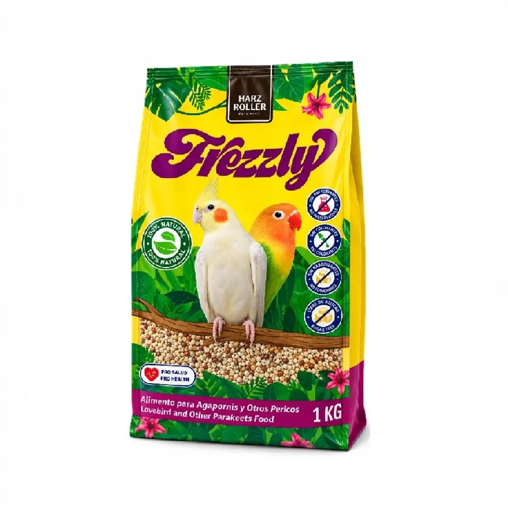 ALIMENTO PREMIUM PARA AGAPORNIS, NINFAS Y OTROS PERICOS MARCA FREZZLY X 1 KG. - 1