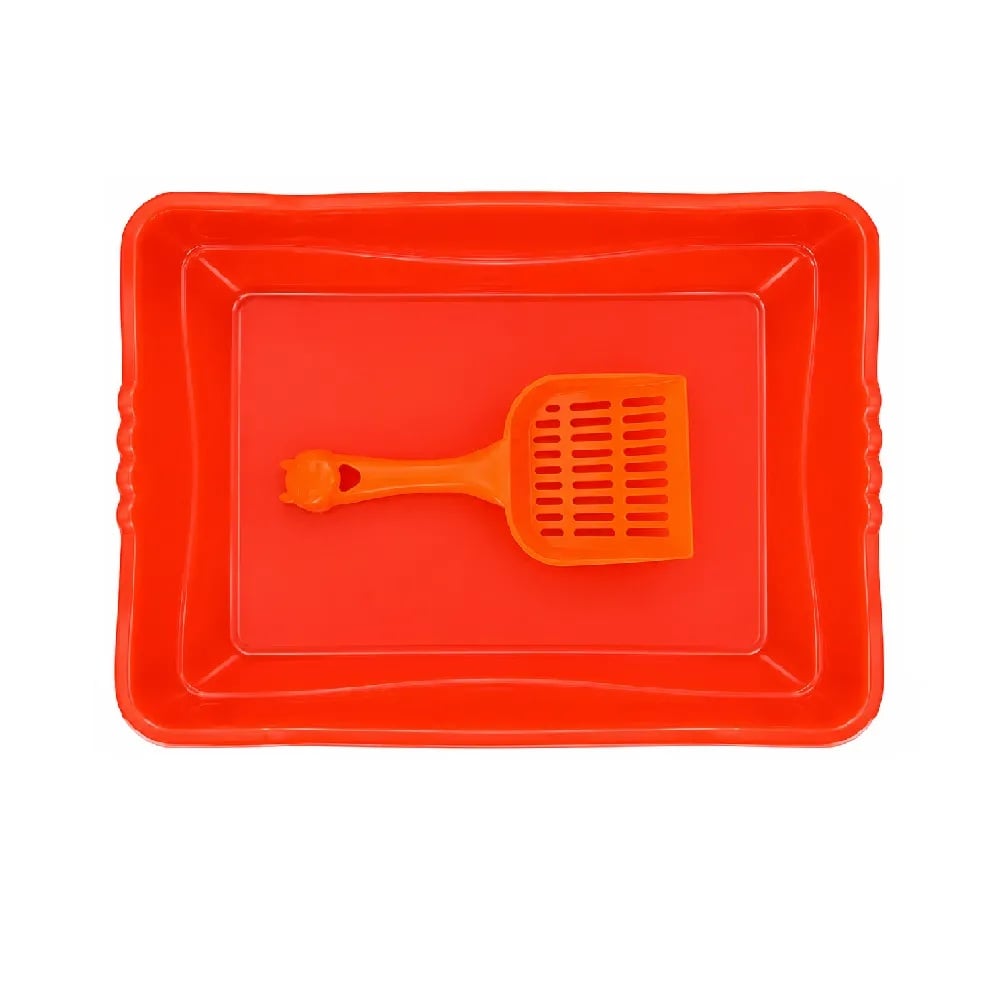 ARENERO DE PLÁSTICO MEDIANO PARA GATOS COLOR NARANJA INCLUYE PALITA - 1