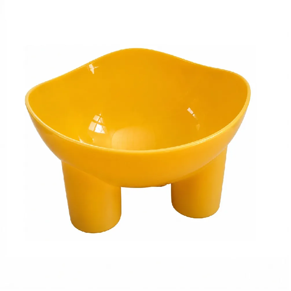PLATO COMEDERO DE PLÁSTICO ELEVADO PARA MASCOTAS PERROS Y GATOS COLOR AMARILLO - 1