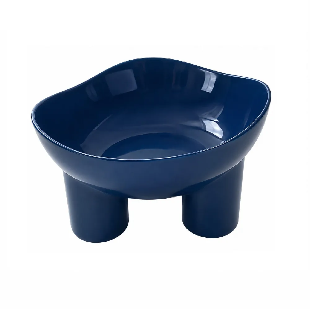 PLATO COMEDERO DE PLÁSTICO ELEVADO PARA MASCOTAS PERROS Y GATOS COLOR AZUL MARINO - 1