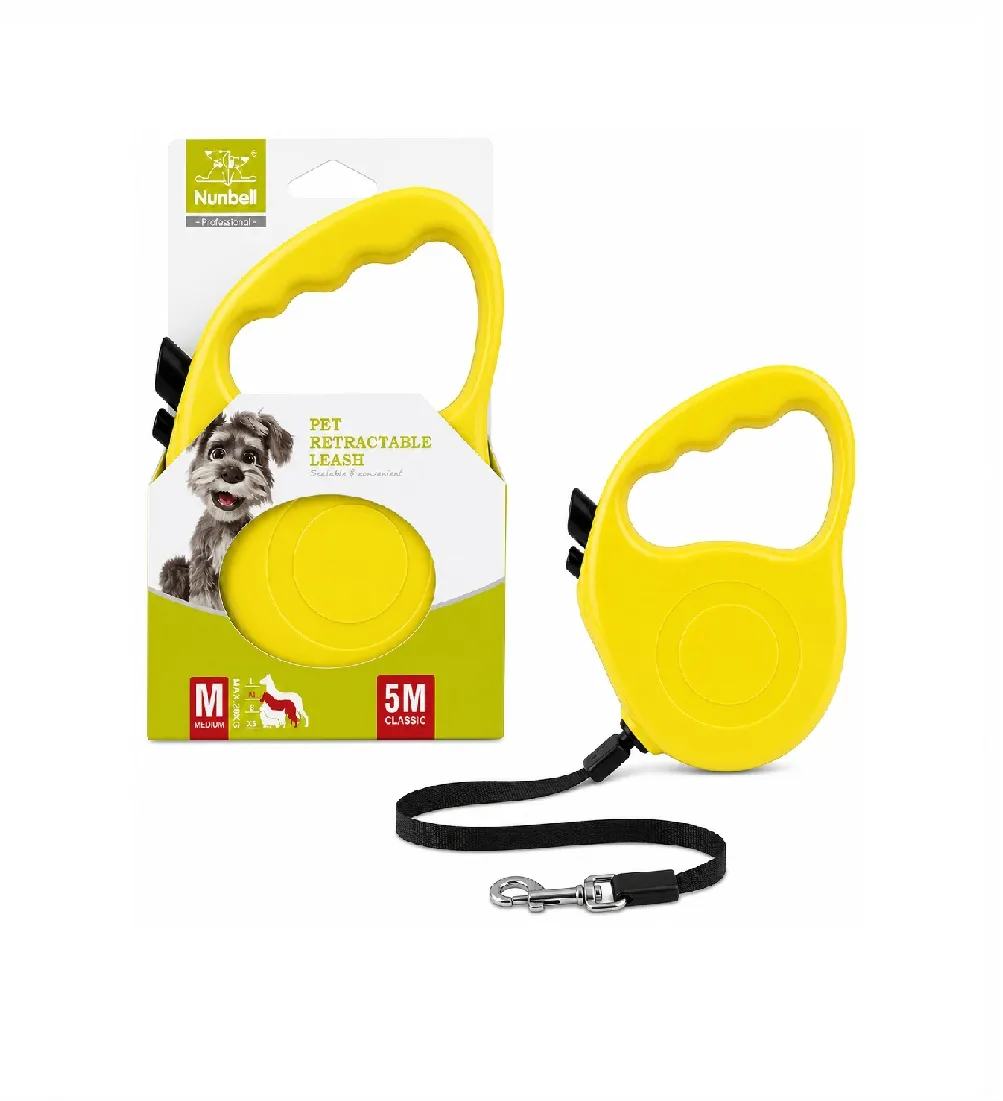CORREA RETRÁCTIL DE 5 METROS DE LARGO PARA PERROS MARCA NUNBELL COLOR AMARILLO - 1