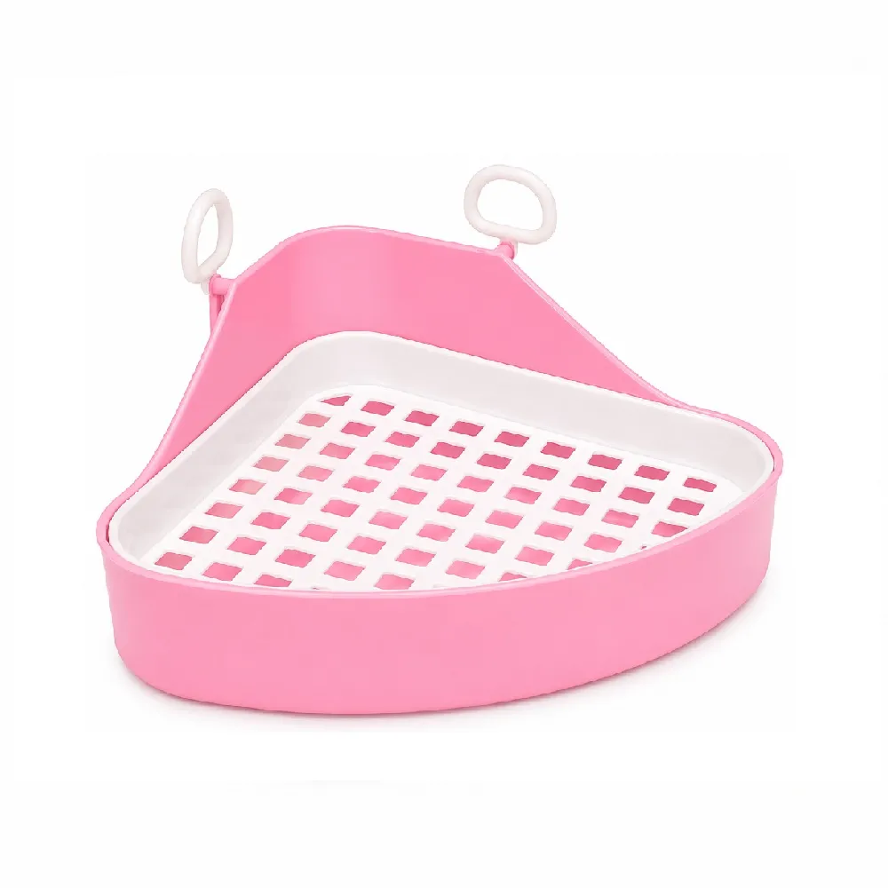 BANDEJA ARENERA BAÑO ESQUINERO PARA CONEJOS COLOR ROSADO - 1