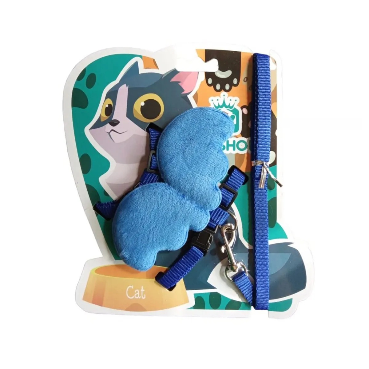 ARNÉS TIPO H ALAS DE ÁNGEL PARA GATOS Y PERROS  DE RAZA TOY COLOR AZUL CON TIRO DE CORREA TALLA S - 1