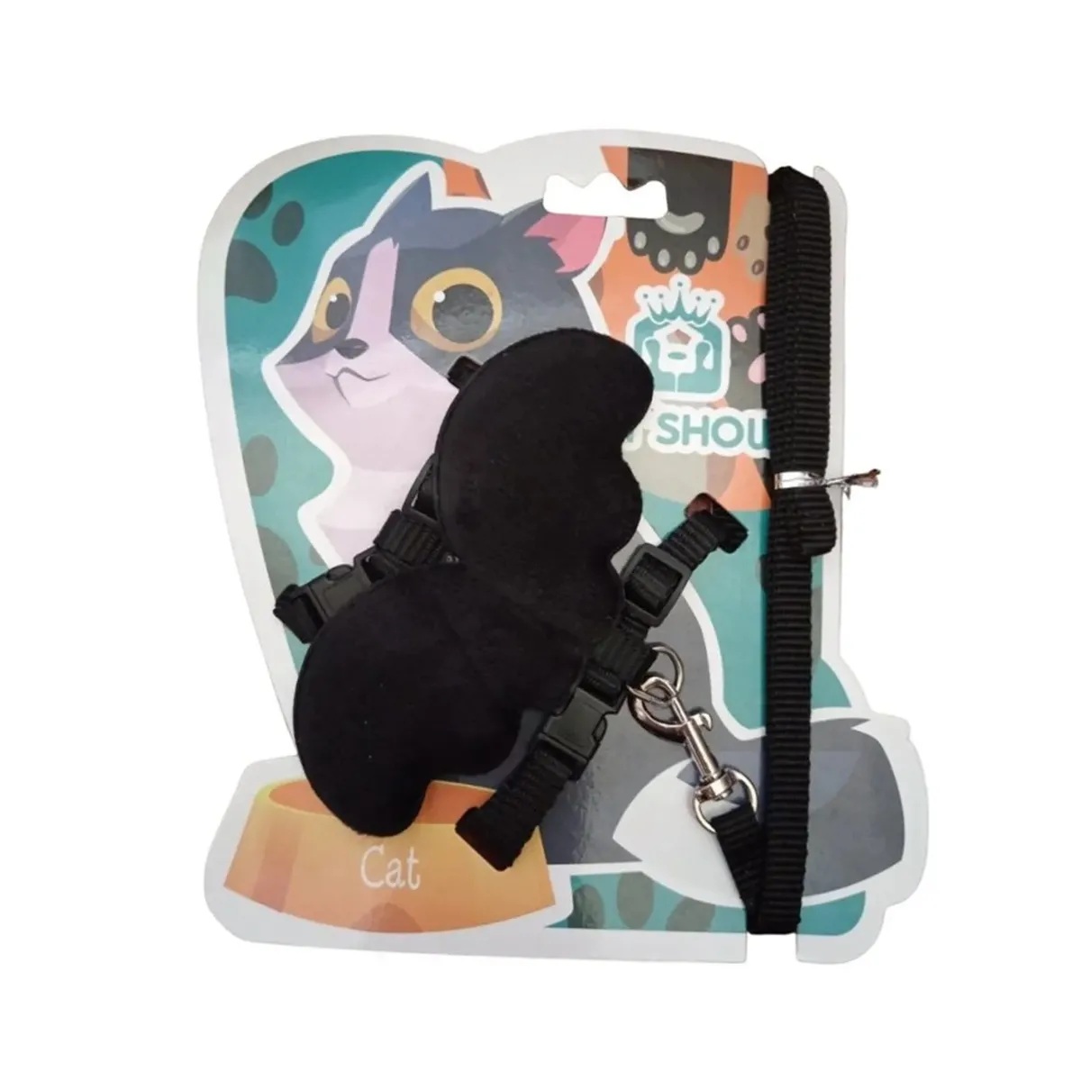 ARNÉS TIPO H PARA GATOS Y PERROS TOY ALAS DE ÁNGEL CON TIRO DE CORREA COLOR NEGRO TALLA S - 1