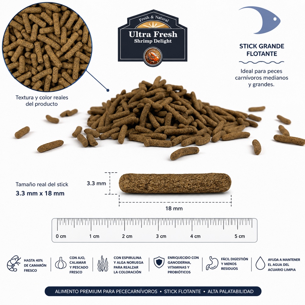 ALIMENTO SUPER PREMIUM ULTRA FRESH JUMBO STICK PARA PECES CARNÍVOROS – 100 G - 2