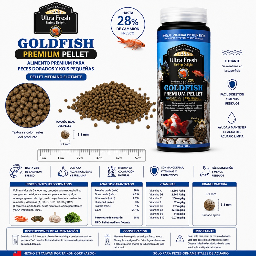 ALIMENTO SUPER PREMIUM ULTRA FRESH GOLDFISH PREMIUM PELLET PARA PECES DORADOS Y KOIS – 122 G - 2
