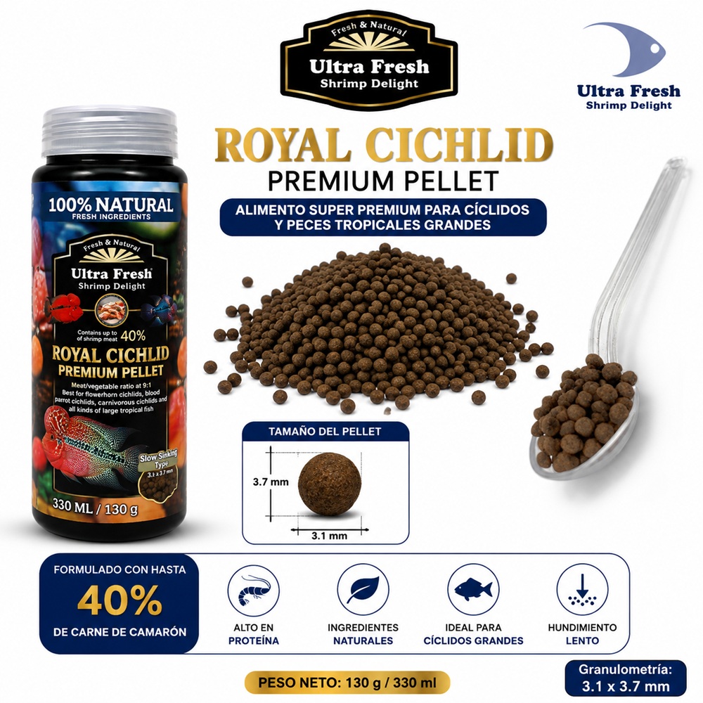 ALIMENTO SUPER PREMIUM ULTRA FRESH ROYAL CICHLID PARA CÍCLIDOS – 130 G - 2