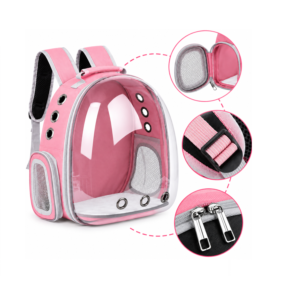 MOCHILA TRANSPORTADORA CON VENTANA TRASPARENTE PARA GATOS COLOR ROSADO TALLA ÚNICA - 1
