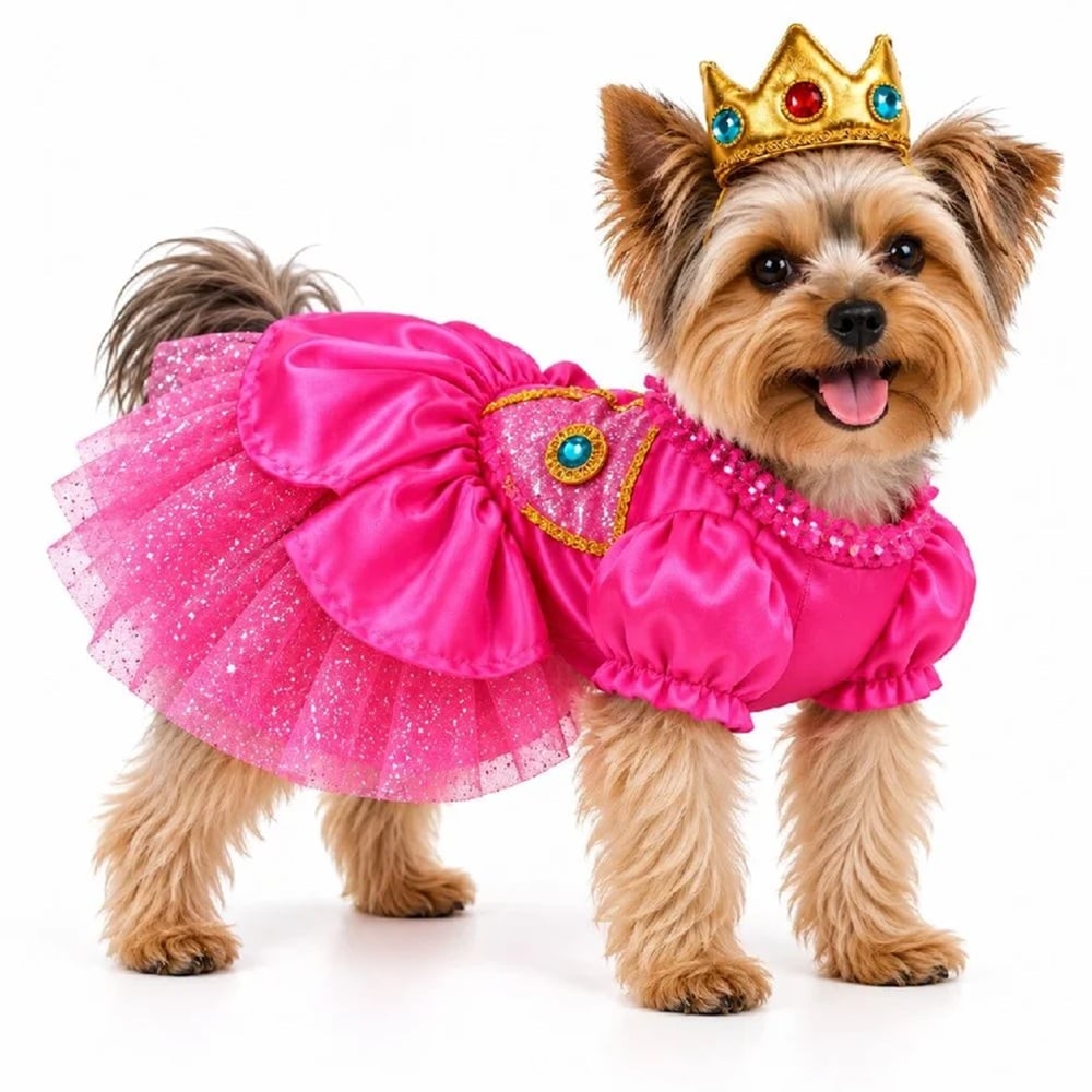 DISFRAZ HALLOWEEN VESTIDO DELUXE PRINCESA PEACH MARIO BROS PARA MASCOTAS PERROS Y GATOS TALLA 4 - 1