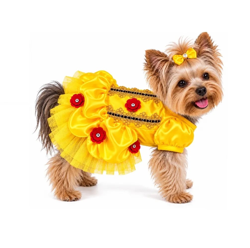 VESTIDO DISFRAZ HALLOWEEN LA BELLA Y LA BESTIA PARA MASCOTAS PERROS Y GATOS TALLA 1 - 1