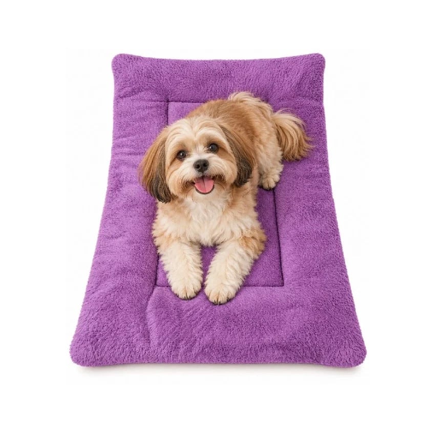 CAMA COLCHONETA GRANDE DE TELA CARNERO PARA MASCOTAS PERROS Y GATOS MORADO - 1