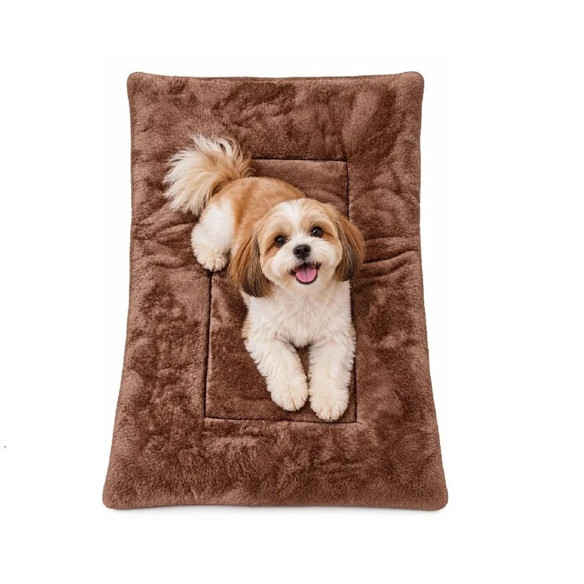 CAMA COLCHONETA GRANDE DE TELA CARNERO PARA MASCOTAS PERROS Y GATOS MARRÓN - 1