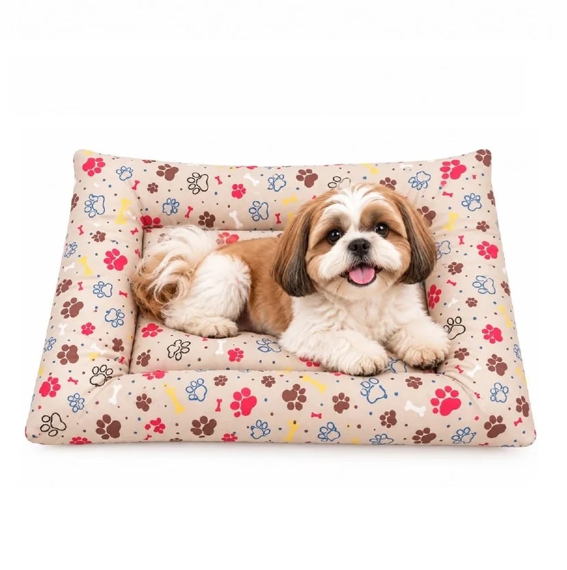 CAMA COLCHONETA CHICA DE TELA IMPERMEABLE PARA MASCOTAS PERROS Y GATOS BEIGE - 1